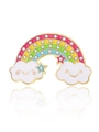 Bunte Emaille Regenbogen Brosche mit Strasssteinen und lächelnden weißen Wolken - Regenbogen