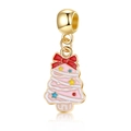 Pendentif sapin de Noël en émail rose avec nœud rouge et finition dorée pour bracelets - Sapin de Noël Rose (27)