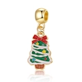 Pendentif sapin de Noël en émail vert avec nœud rouge sur une base en métal doré poli - Sapin de Noël Vert (28)