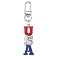 Sparkly USA letter keychain with red white blue rhinestones for bags and accessories - Vertical USA Letters Style (MDK013)