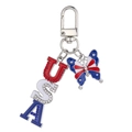 USA flag themed keychain with red white blue enamel letters and sparkling butterfly charm - Butterfly and USA Letters Style (MDK015)