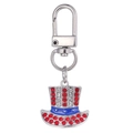 Portachiavi cappello USA con cristalli rossi bianchi e finitura smaltata blu - Stile Cilindro (MDK004)