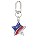 Star-shaped keychain with USA flag pattern, silver alloy finish and inset rhinestones - Five-pointed Star Style (MDK008)