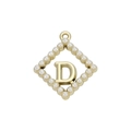 Pendaglio dorato a forma di rombo con lettera D e perle bianche per gioielli fai-da-te - Cornice Rombo Perla Lettera D Oro (DGB1777)