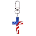 Detail of cross keychain with American flag enamel pattern and silver lobster clasp - Cross Style (MDK-)