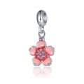 Pendentif fleur en argent avec émail rose et gemmes brillantes pour bracelets DIY - Style Fleur de Sakura Rose (MDF347)