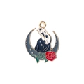 Dark style crescent moon skull pendant with red rose for DIY Halloween necklace making - Rose Reaper Style (MDF855)