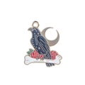 Gothic dark blue raven and white bone pendant with red rose and moon charm - Bone Raven Style (MDF858)