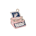 Pink retro typewriter enamel pendant with skeleton hand and HELP text for DIY jewelry - Typewriter Palm Style (MDF859)
