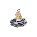 Pink rose enamel pendant with green leaves on blue vinyl base for DIY jewelry making - Record Rose Style (MDF860)