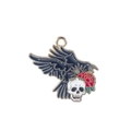 Gothic raven skull pendant with red rose and black enamel inlay for DIY necklaces - Crow Carrying Skull Style (MDF861)