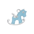 Cute light blue enamel rocking horse pendant with rhinestones for DIY jewelry making - Blue