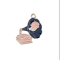 Gothic gramophone enamel pendant featuring skeletal hand and pink rose in vintage style - Gramophone Rose Style (MDF864)