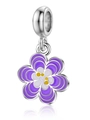 Abalorio de flor en esmalte púrpura y blanco para pulseras DIY, hecho en plata de ley S925 - Estilo Flor Sonriente Violeta y Blanca (MDF785)