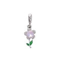 Colgante de flor rosa con base plateada y hojas verdes para pulseras y collares de DIY - Estilo Piedra Rosa con Hojas Verdes (DGB2029)