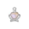Baroque style silver crown heart opal pendant with sparkling rhinestones and metal loop - Silver Pink White Opal Style (DGB1802)