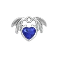 Silver devil wing heart pendant with deep blue crystal for DIY jewelry making - Blue (DGB1814)