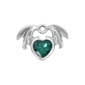 Gothic silver heart pendant with dark green zircon and black bat wings for DIY jewelry - Green (DGB1815)