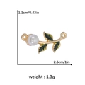 Green enamel leaf charm with pearl accent showing dimensions 1.1cm by 2.6cm - Pearl Gold Branch Style (DGB1570)