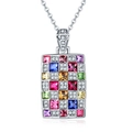 Collar de plata con colgante rectangular de cristales coloridos en diseño damero - Colgante Rectangular a Cuadros Coloridos (SW019) / Cuadrado Multicolor (SW019)