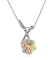 Elegante collar con colgante de cubo de cristal aurora y diamantes de imitación - Colgante de Cubo Aurora en Forma de X (SW188) / Cubo Aurora (SW188)