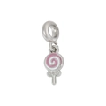 Pink and white enamel lollipop charm pendant with silver bow for DIY jewelry making - Pink Lollipop (DGB1935)