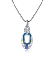 Elegante collar de cadena de serpiente plateada con colgante de cristal azul iridiscente - Degradado Ovalado (SW210)