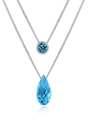 Elegante collar de doble capa plateado con cristales azules redondos y de gota - Doble Capa Azul (SW175)
