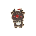 Christmas cartoon reindeer enamel brooch with red hat and golden trim on white background - Elk