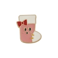 Pink cartoon Christmas stocking enamel brooch with a red bow and gold metal edges - Christmas Sock