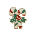 Christmas enamel brooch featuring candy canes and holly leaves on a gold metal base - Candy Cane