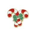 Cartoon Christmas candy cane enamel brooch with red white stripes and a green bow - Candy Cane