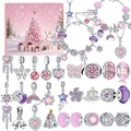 Roze en paarse DIY-bedelarmband adventkalender set met zilveren dromenvanger hangers - 31-Vaks Roze-Paars Geschenkdoos (SDT120)
