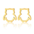 Nahaufnahme von goldenen minimalistischen hohlen Eulen-Ohrsteckern mit poliertem Finish - 19-Eule