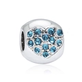 Perle en forme de cœur argenté avec cristaux bleus pour création de bijoux DIY - Breloque Cœur Strass Bleu (CTB008)