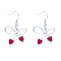 Chic silver bow earrings with vibrant red heart-shaped gemstones and fish hooks - Silver with Red Rhinestone