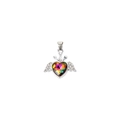Colgante corazón étnico con cristal arcoíris, alas de plata y corona para collares - Corazón Irisado Aurora (DGB2039)