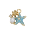 Gouden zeester hanger met lichtblauw emaille, witte imitatieparel en heldere strassteen - Goud Blauw Emaille Zeester (DGB1848)