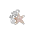 Zeester hanger met roze emaille, witte parel en zirkoon voor DIY sieraden maken - Zilver Roze Emaille Zeester (DGB1849)