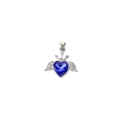 Colgante de corazón azul con alas de ángel plateadas y corona para joyas DIY - Corazón Azul Oscuro Alas (DGB2041)