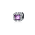Charme trèfle en argent avec gemme papillon violette pour bijoux à faire soi-même - Perle Trèfle Papillon Violet (CTB772)