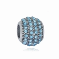 Sparkling sky blue crystal pave ball charm bead in silver finish for DIY bracelets - Lake Blue