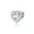 Détail du charm en forme de cœur avec cristal central et serti pavé pour bracelets DIY - Breloque Cœur Pavé Argent (CTB929)
