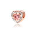 Breloque cœur étincelante en or rose avec zircon rose et diamants pour bracelets DIY - Breloque Cœur Rose Or Rose (CTB930)