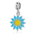 Blue and yellow sunflower charm with enamel petals and large silver bail for bracelets - Blue Sunflower Pendant (DGB1993)