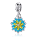Floral charm pendant with yellow-blue enamel gradient in S925 sterling silver style - Blue-Yellow Gradient Flower Pendant (DGB1994)