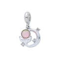 Pink opal stone bead pendant with silver accents for DIY charm bracelets and jewelry - Pink Fish Tail Style (DGB2126)