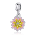 Pink and yellow enamel daisy flower charm in S925 sterling silver for DIY bracelets - Pink-Yellow Daisy Pendant (DGB1996)