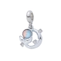 Silver mermaid tail charm with pink-blue gradient stone and crystal accents - Blue And Cyan Gradient Fish Tail Style (DGB2027)
