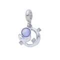 Silver dangle charm featuring a purple cat eye stone and shell design with zircons - Purple Fish Tail Style (DGB2128)
